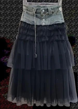 Denim skirt with tulle Tiered Overlay