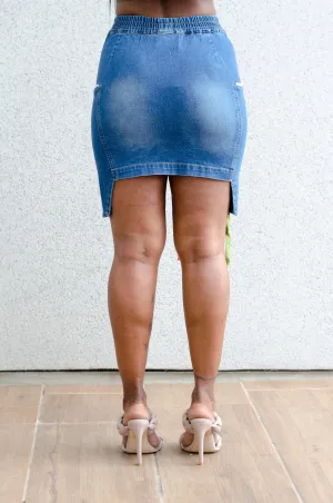 DENIM STRINGED MINI SKIRT