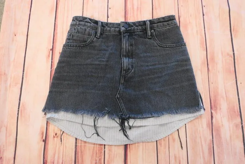 Denim x Alexander Wang High Rise Denim Skirt with Shirttail Hem Grey Size 25
