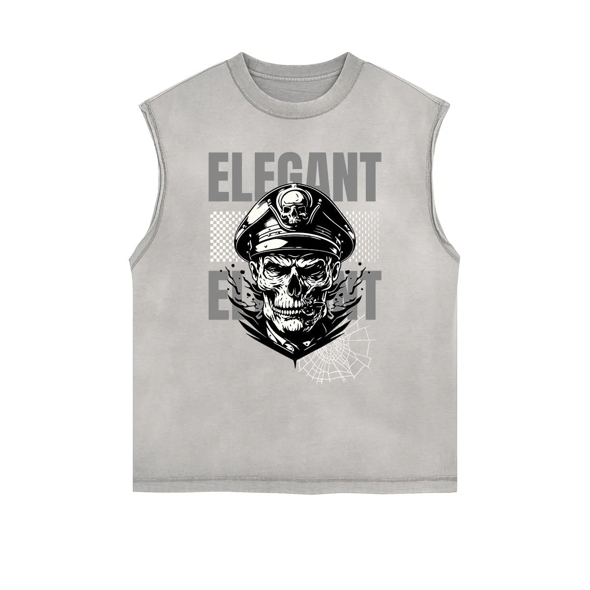 Distressed Sleeveless Skull & Money Pattern Tee