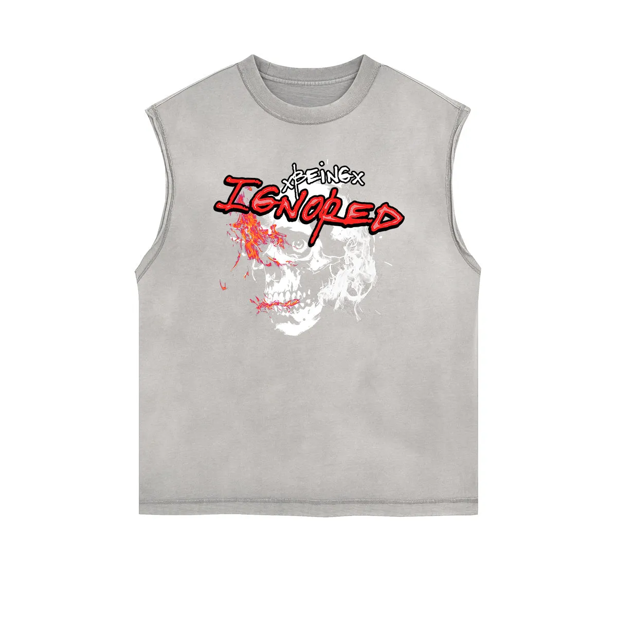 Distressed Sleeveless Skull & Money Pattern Tee