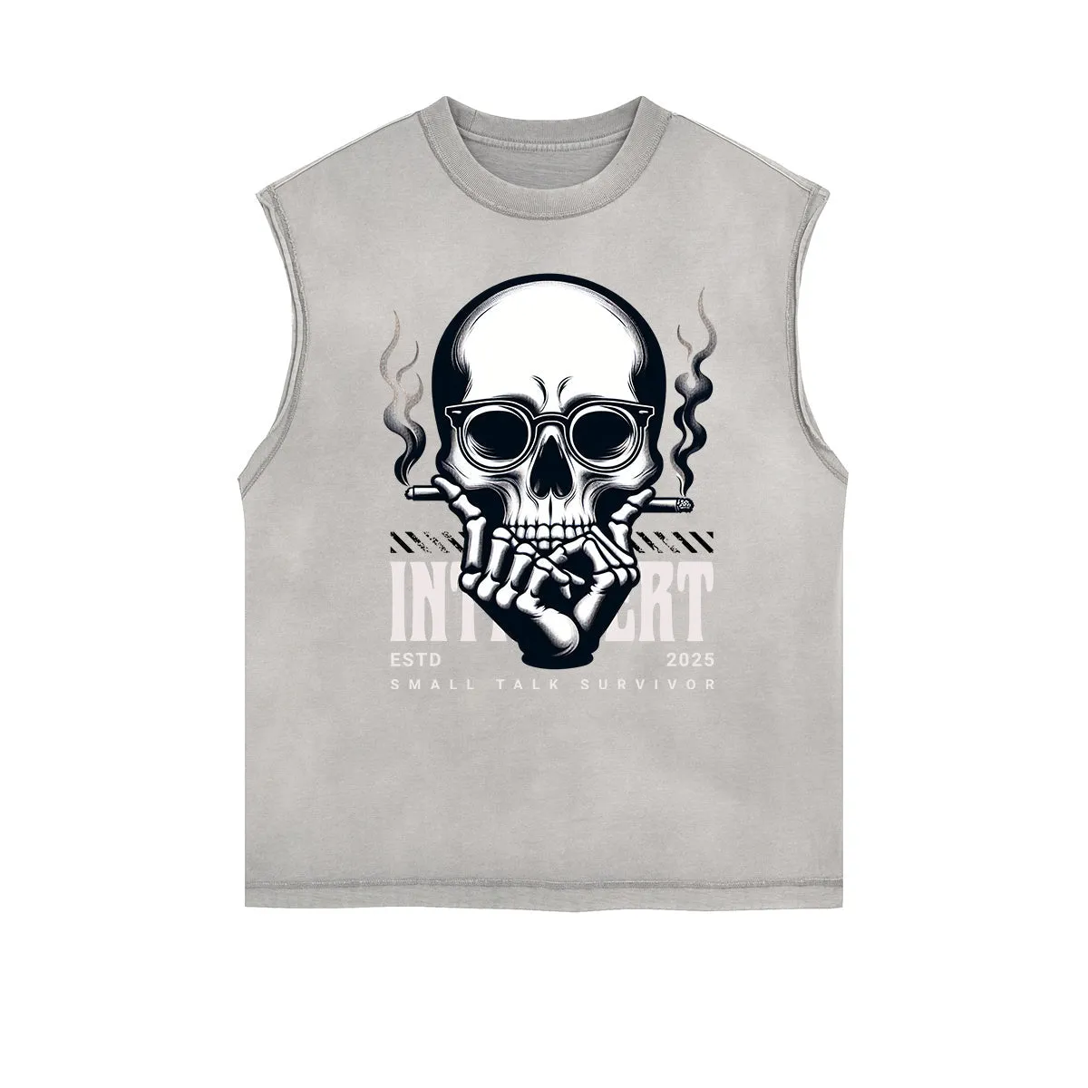 Distressed Sleeveless Skull Pattern Tee