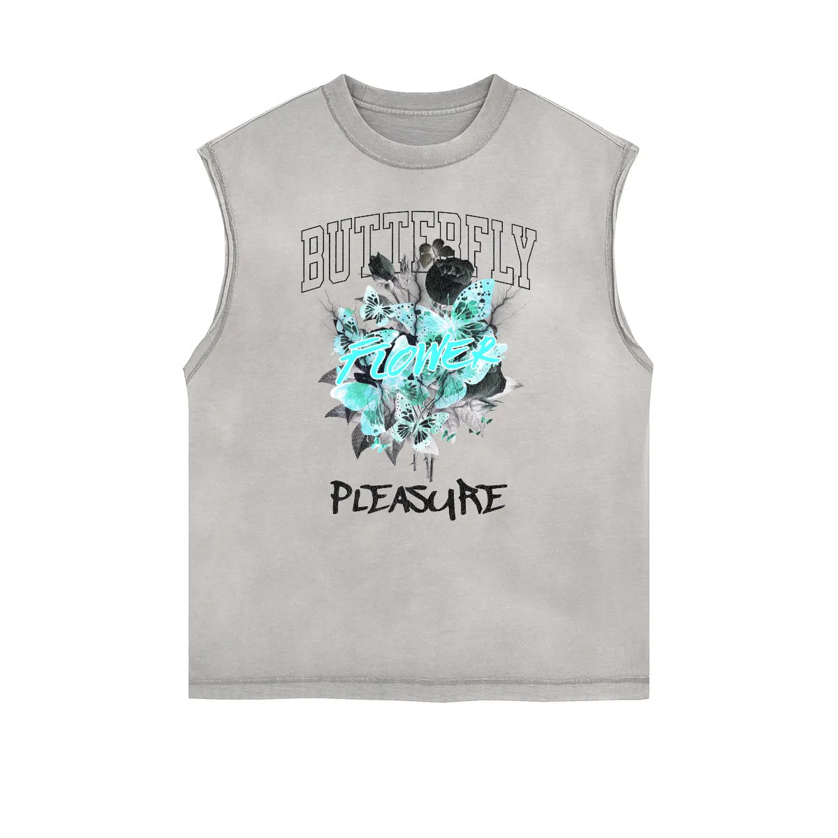 Distressed Sleeveless Summer Vacation Pattern Tee