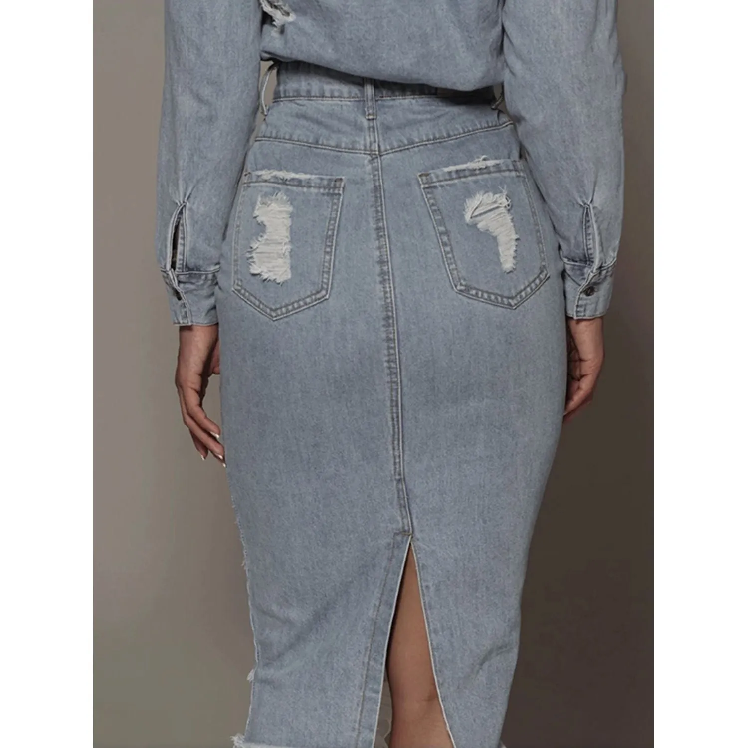 Distressed Slit Denim Skirt