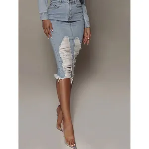 Distressed Slit Denim Skirt