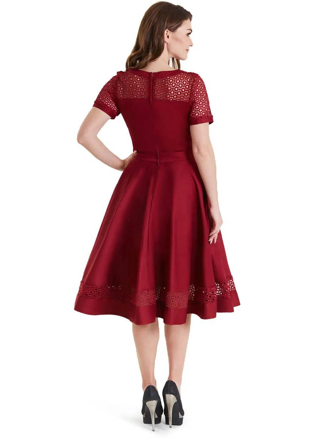 Dolly & Dotty Tess Embroided 50's Swing Dress Burgundy