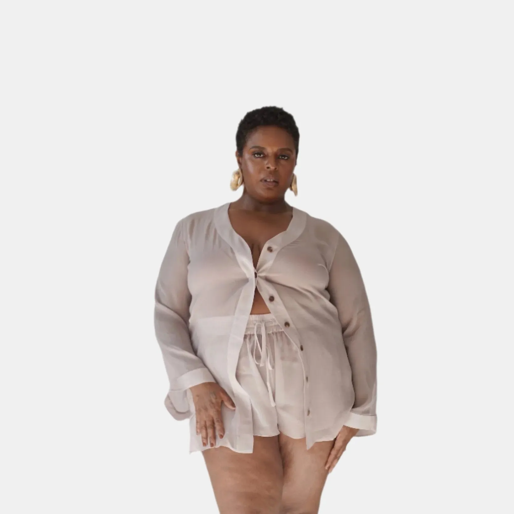 DONNA SILK CHIFFON SHIRT DRESS & SHORT IN BLUSH