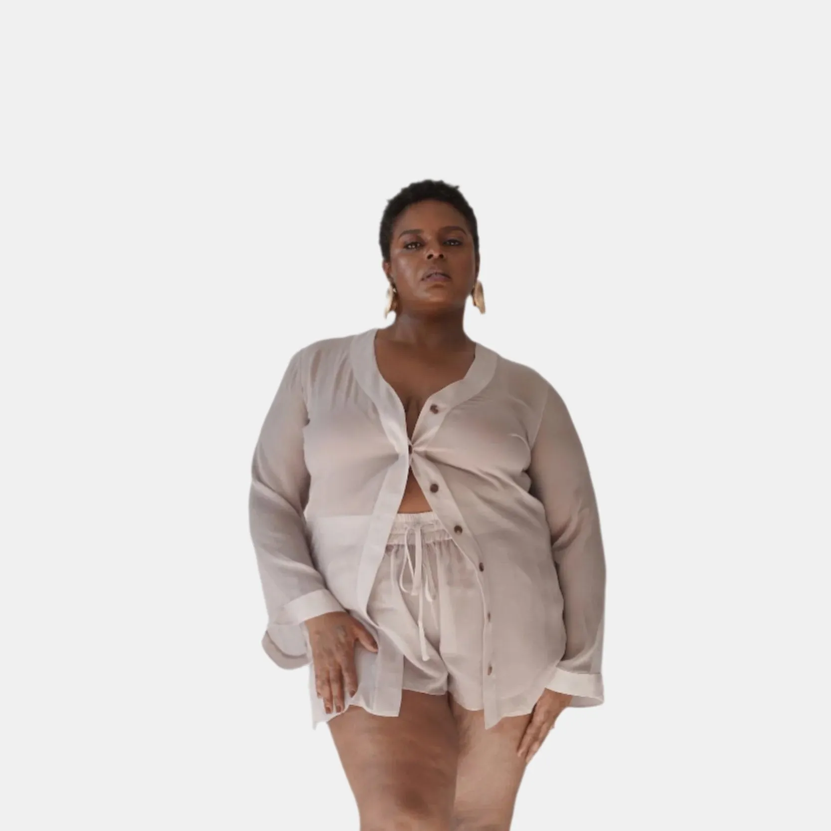 DONNA SILK CHIFFON SHIRT DRESS & SHORT IN BLUSH