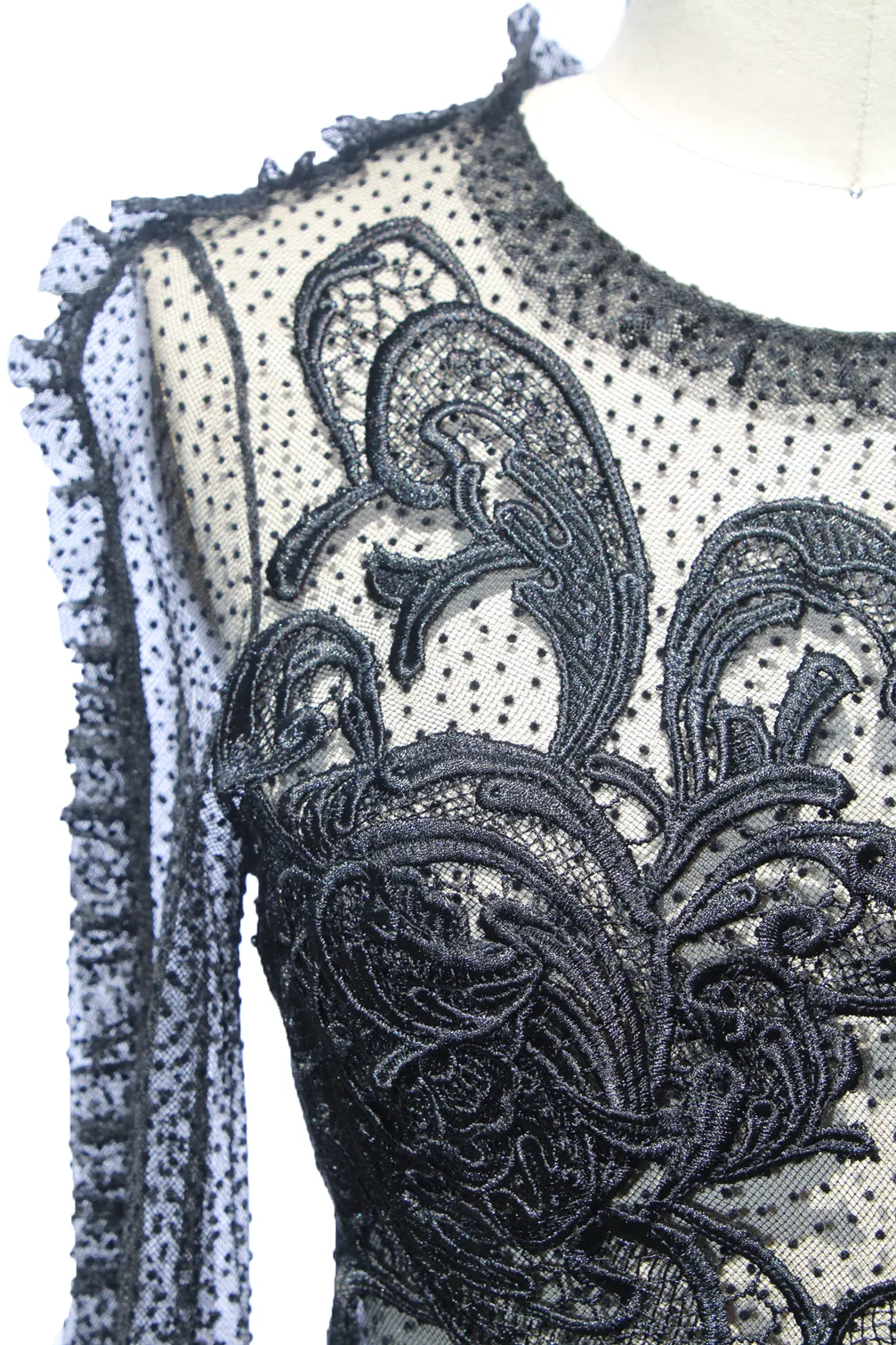 Dot Tulle Guipuré Lace Appliqué Blouse