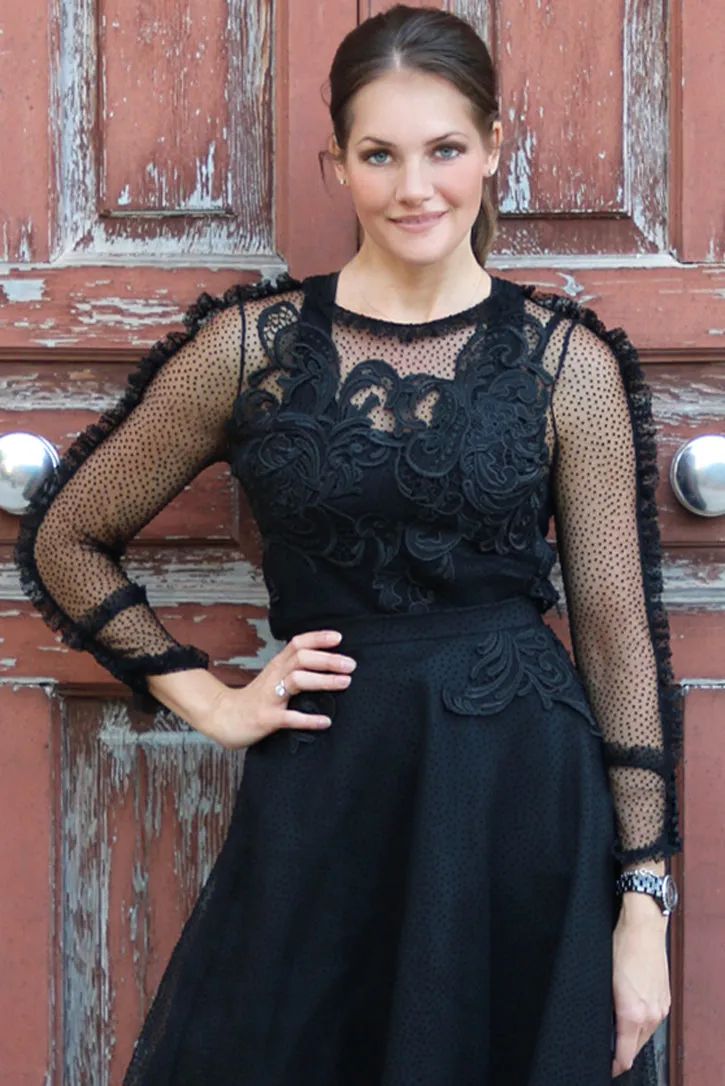 Dot Tulle Guipuré Lace Appliqué Blouse