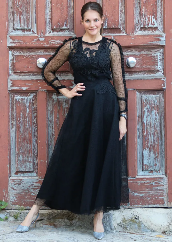 Dot Tulle Guipuré Lace Appliqué Blouse