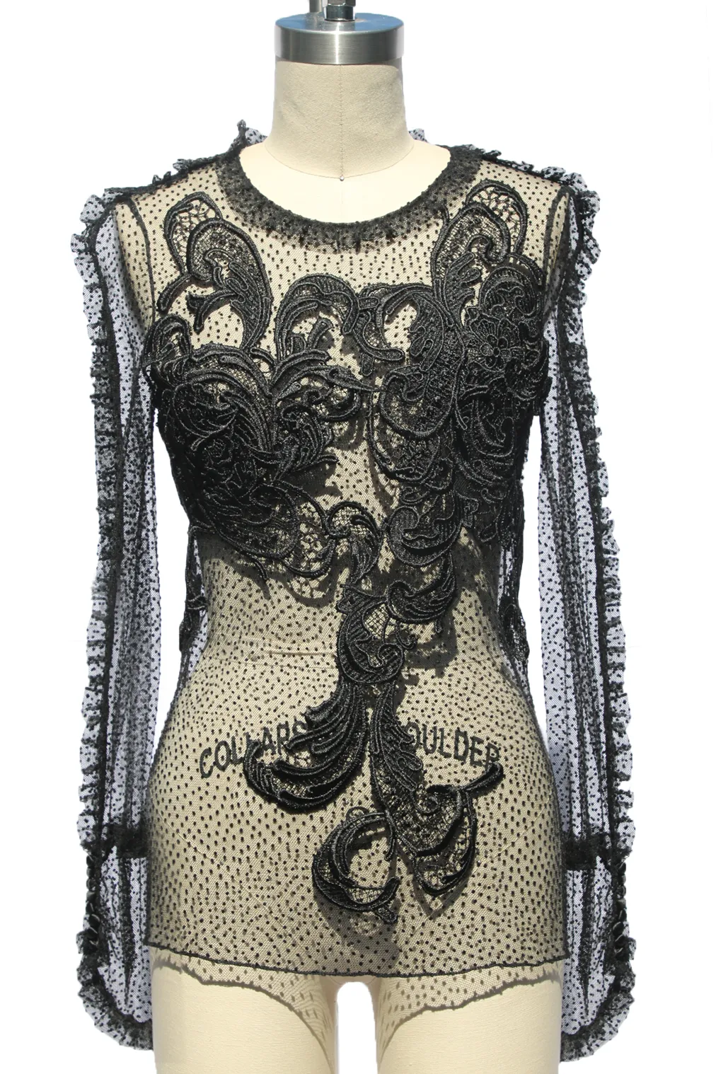 Dot Tulle Guipuré Lace Appliqué Blouse