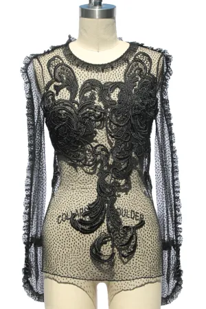 Dot Tulle Guipuré Lace Appliqué Blouse