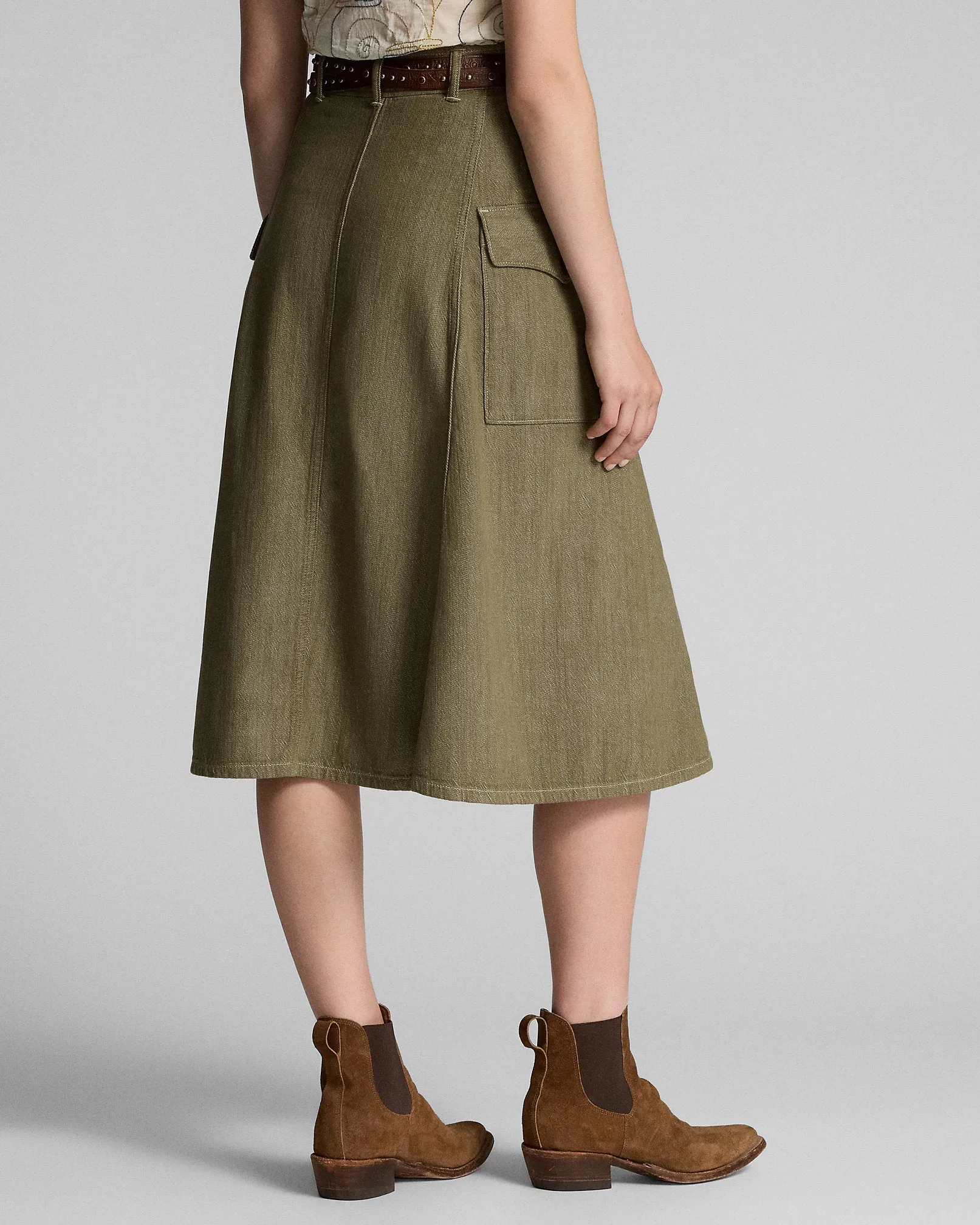 Double RL - Olive Slub Denim Skirt
