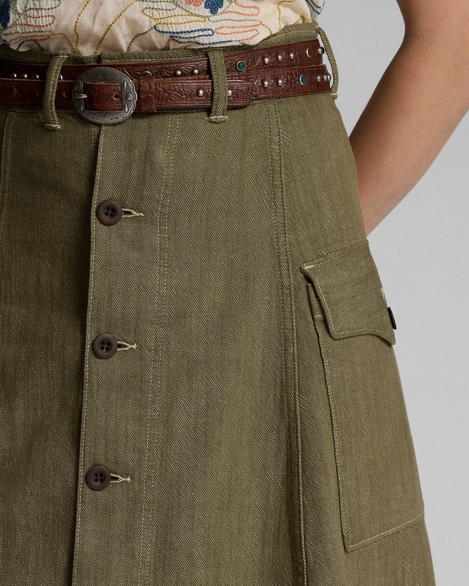 Double RL - Olive Slub Denim Skirt