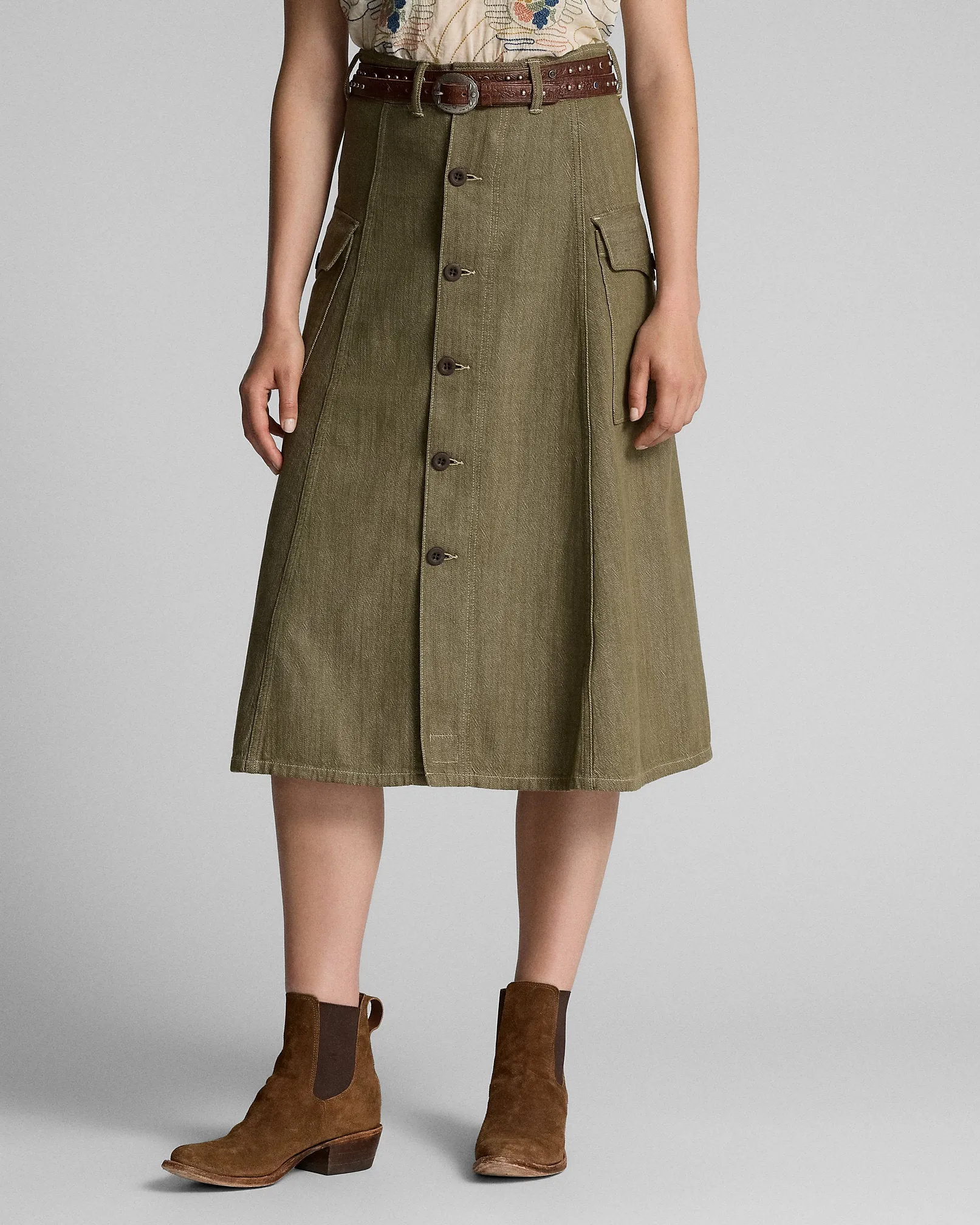 Double RL - Olive Slub Denim Skirt