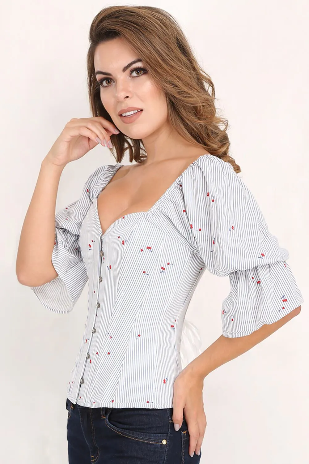 Dream Cherry Print Summer Corset with Attached Sleeve