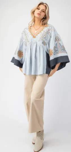 Dusty Blue Cotton Charm Babydoll