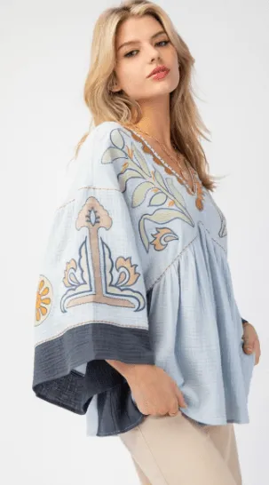 Dusty Blue Cotton Charm Babydoll