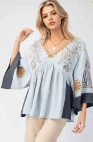 Dusty Blue Cotton Charm Babydoll