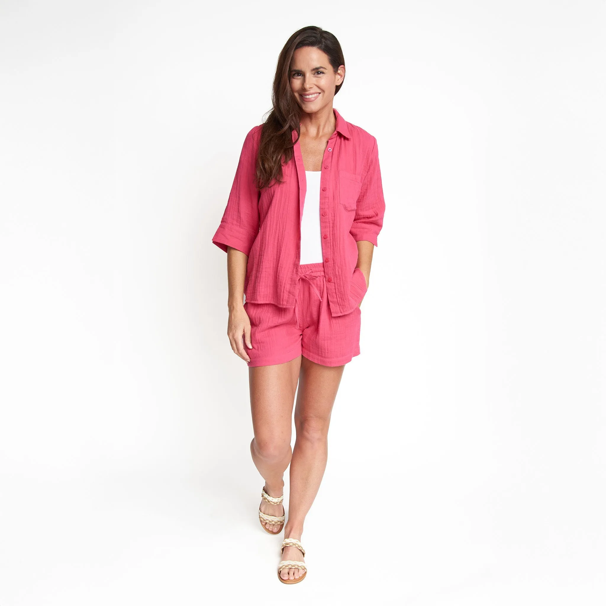 Dylan Gauze Button Up Top