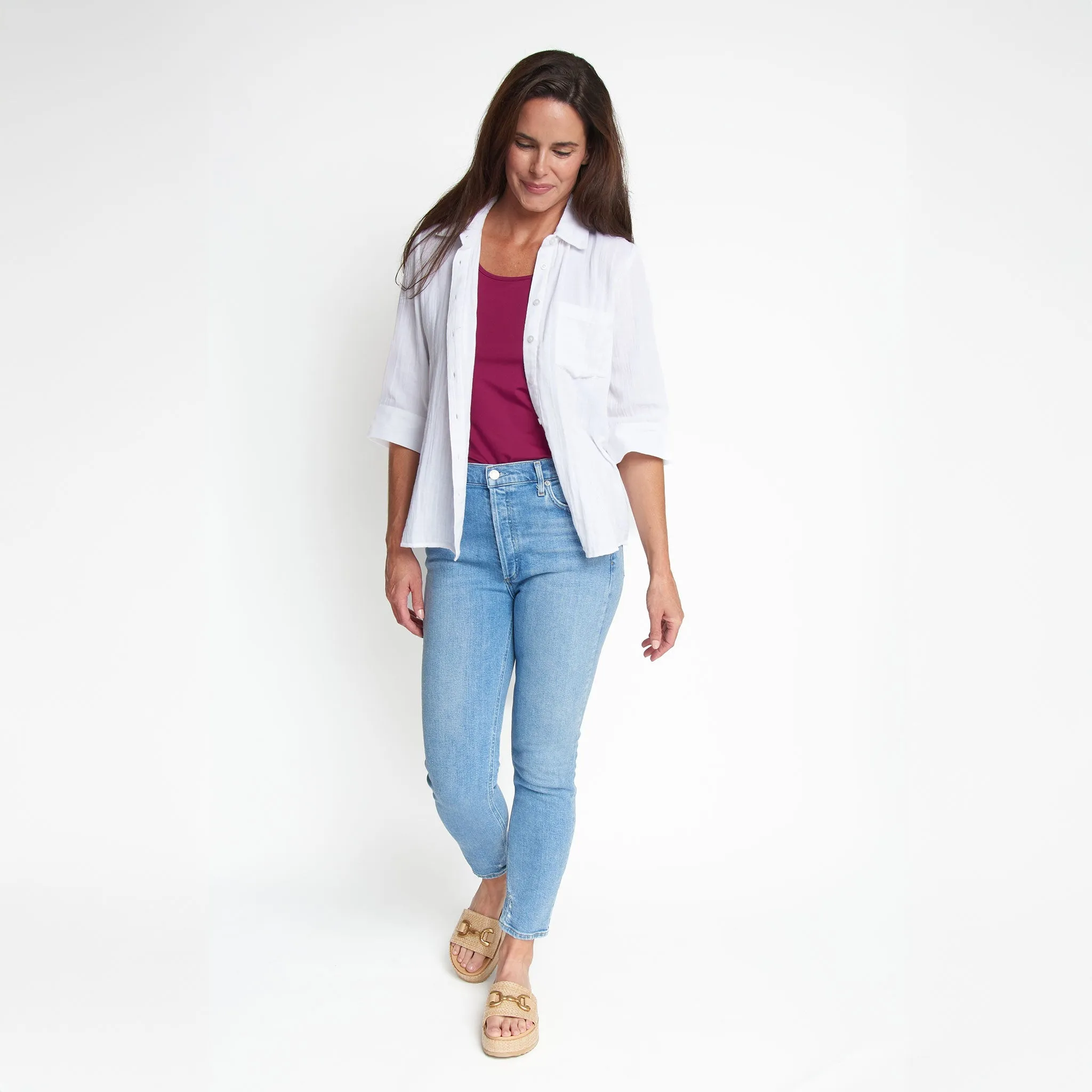 Dylan Gauze Button Up Top
