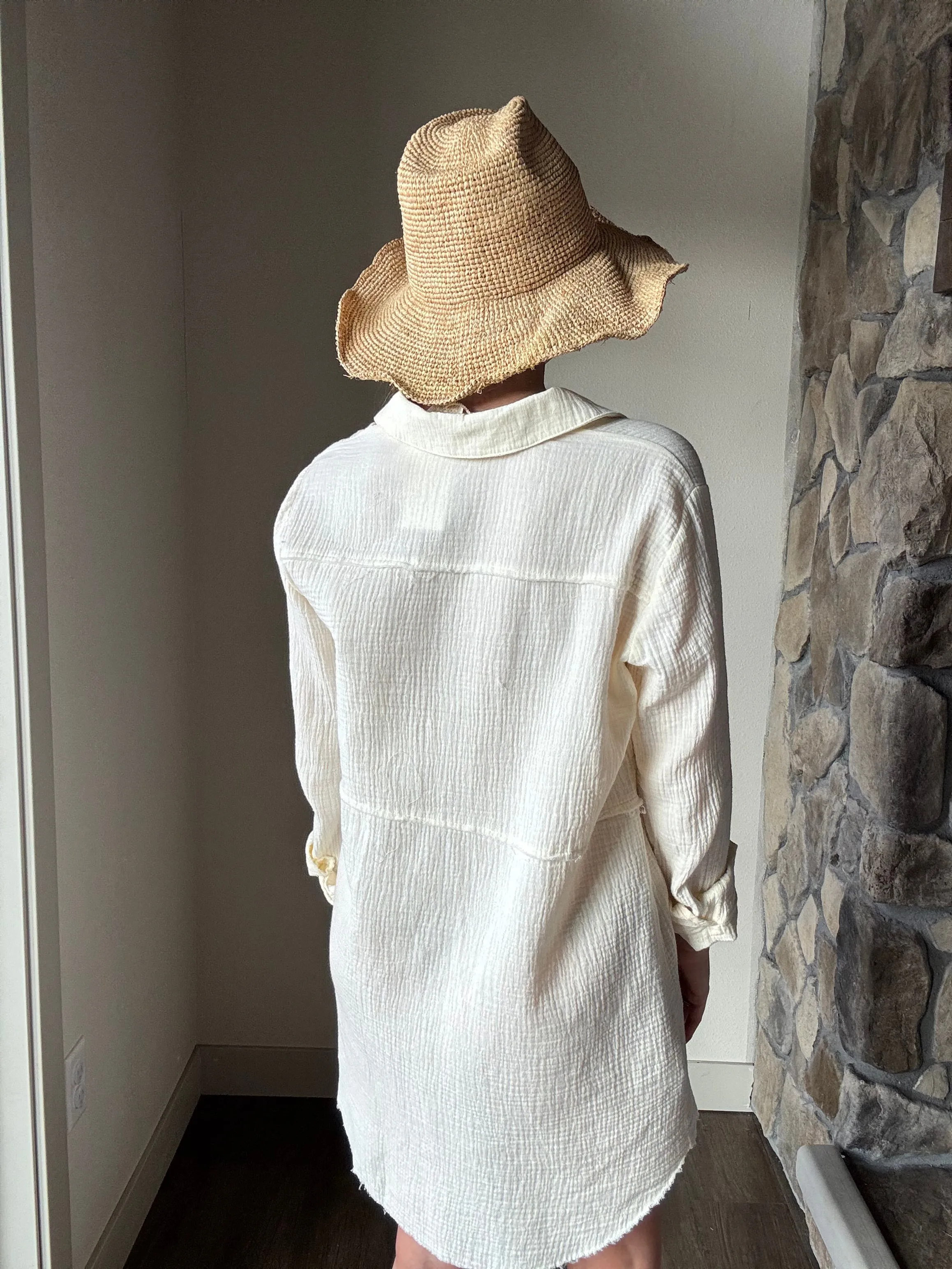 ecru gauze button down tunic
