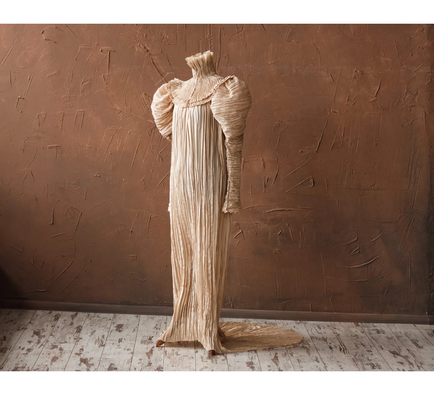 Edwardian beige silk Edith Cushing Crimson Peak pleated nightgown