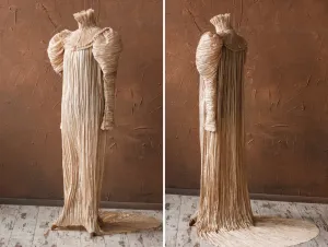 Edwardian beige silk Edith Cushing Crimson Peak pleated nightgown