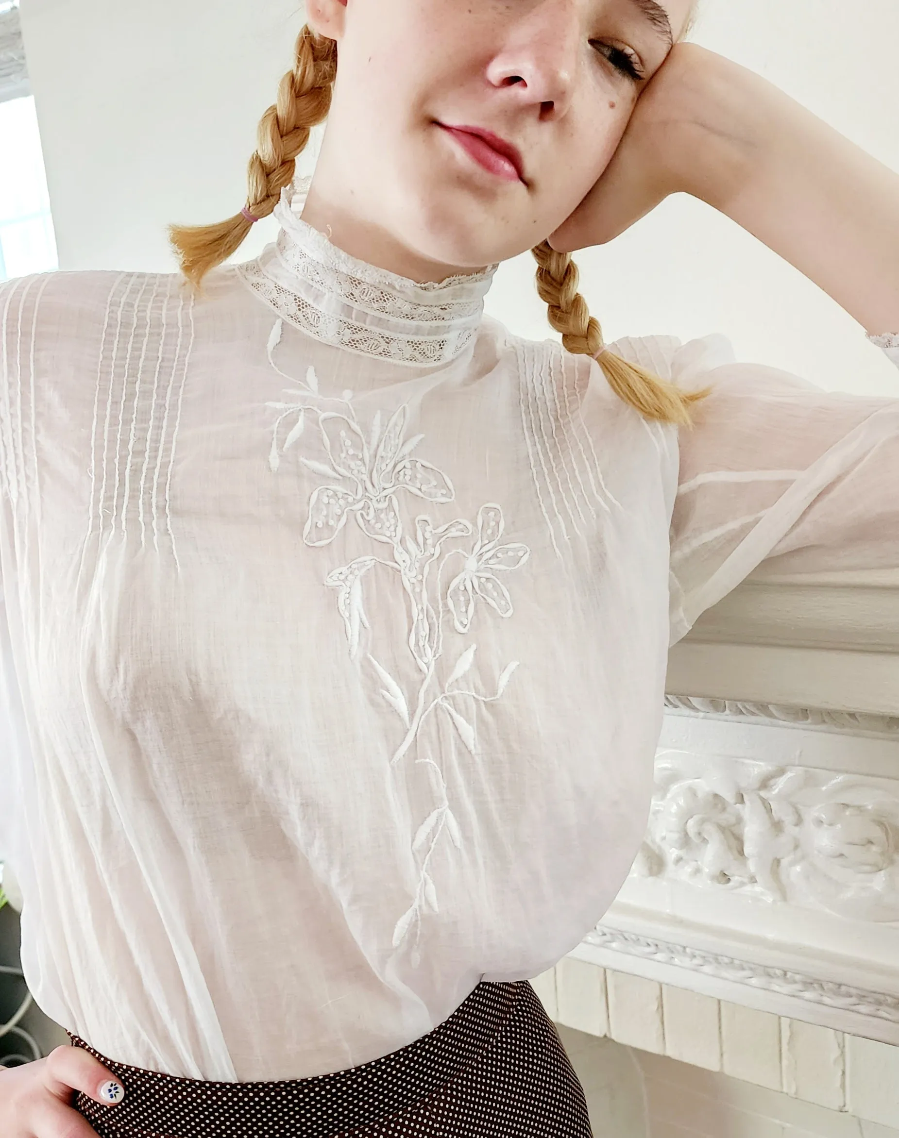 Edwardian Blouse White Cotton Cut Lace  Mccurdy / Large