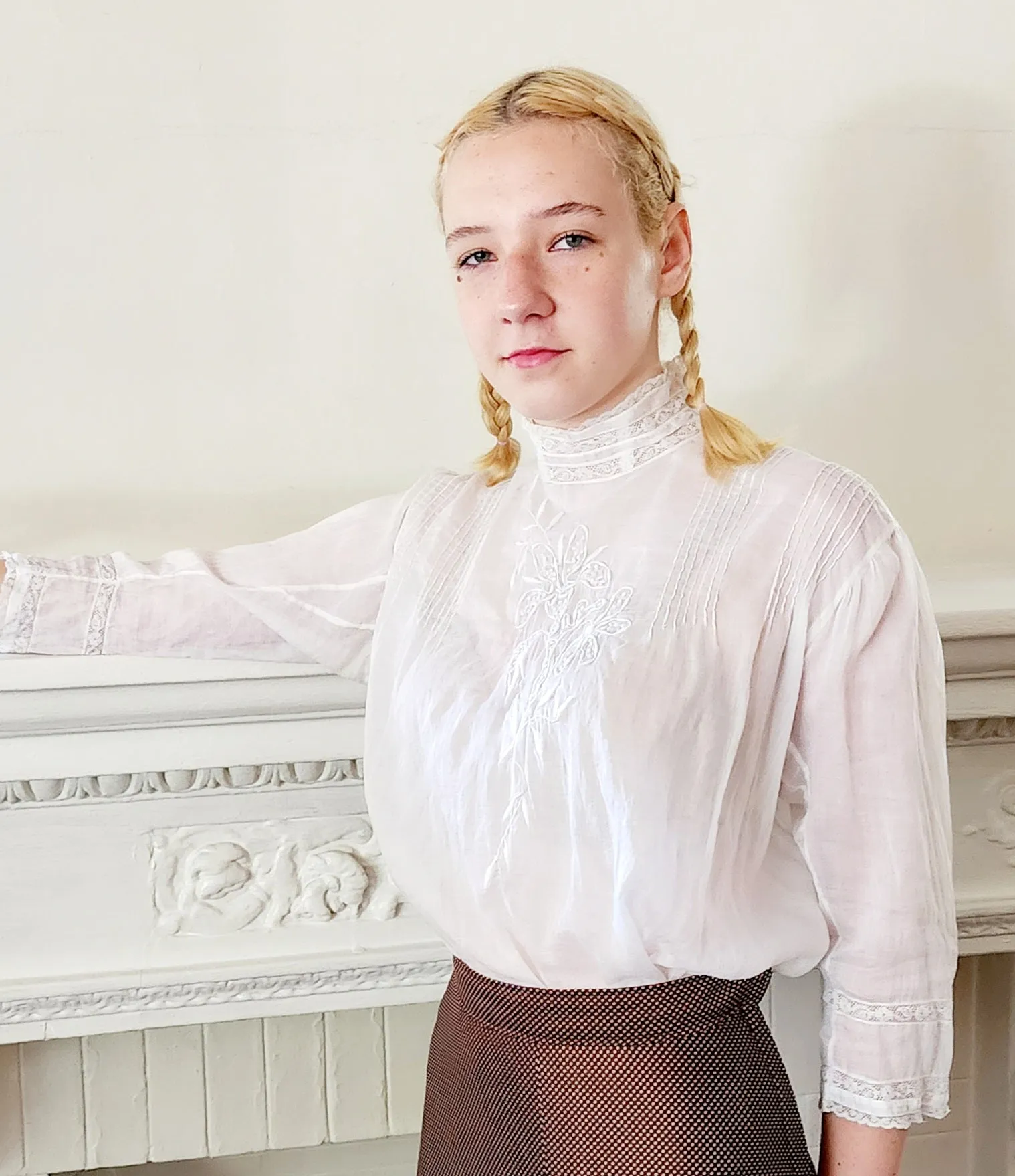 Edwardian Blouse White Cotton Cut Lace  Mccurdy / Large