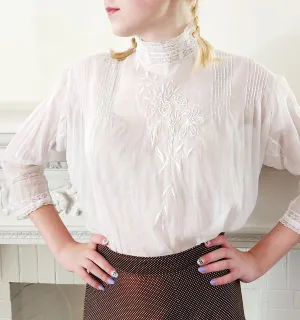 Edwardian Blouse White Cotton Cut Lace  Mccurdy / Large