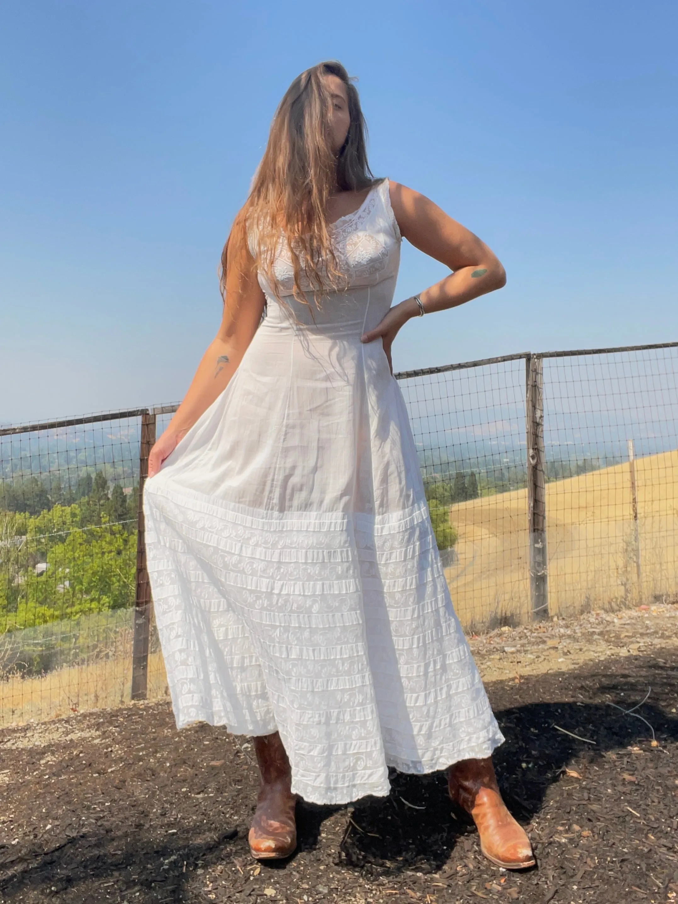 Edwardian Fine Cotton Valenciennes Lace Whitework Dress