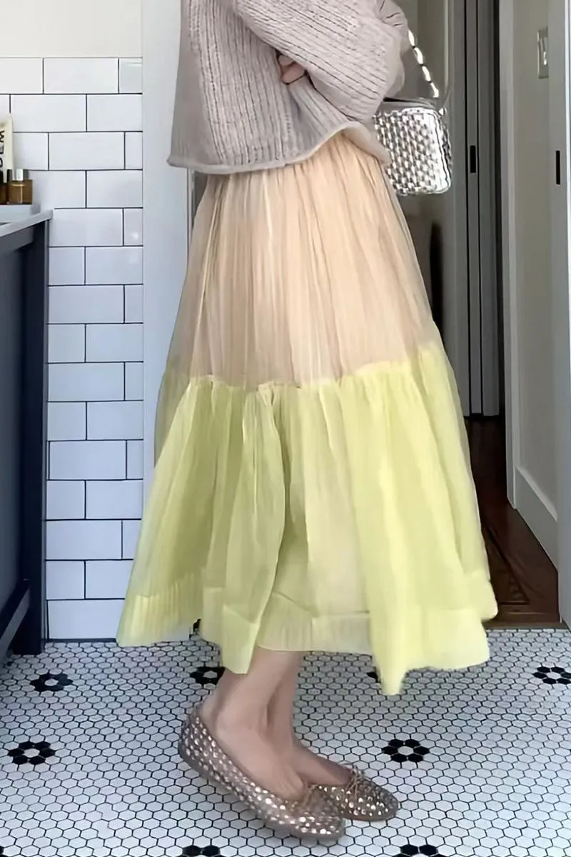 Elegant Mesh Contrast Loose High Waist Type A Patchwork Bottoms