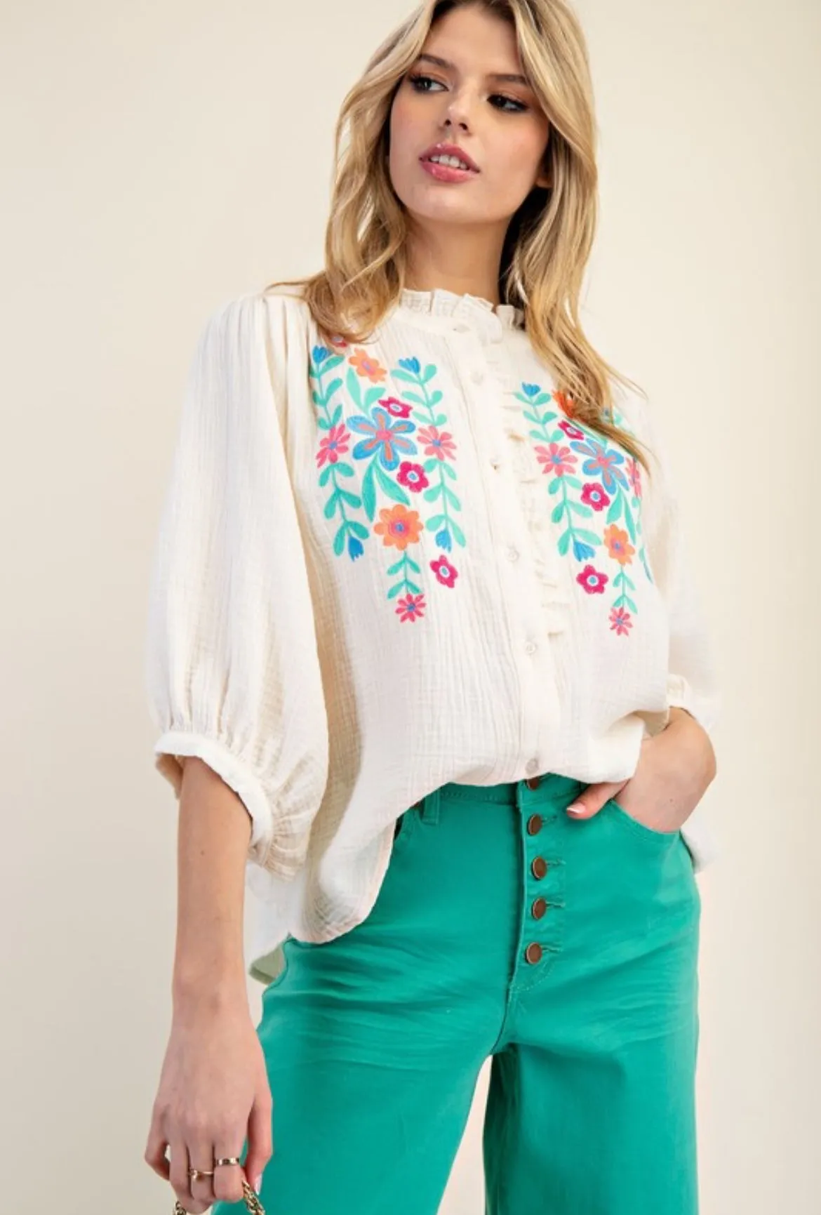 Embroidered Cotton Gauze Top