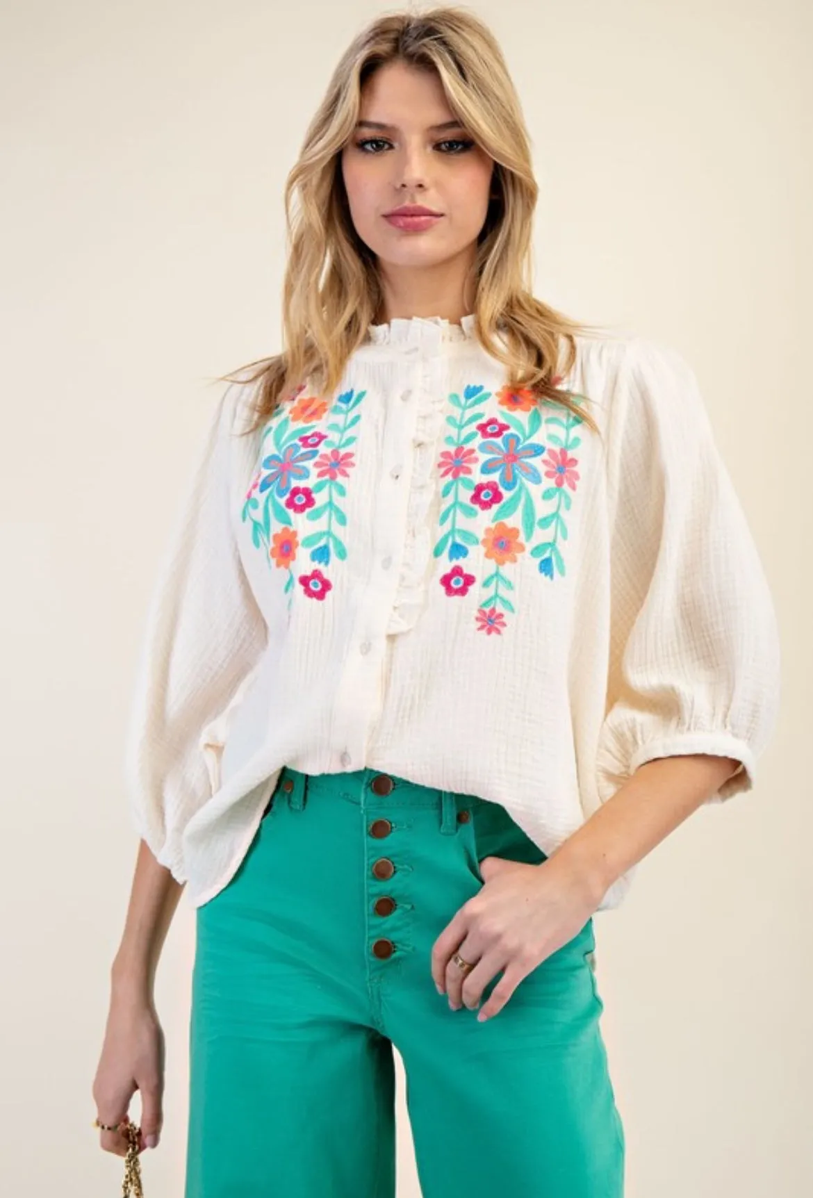 Embroidered Cotton Gauze Top