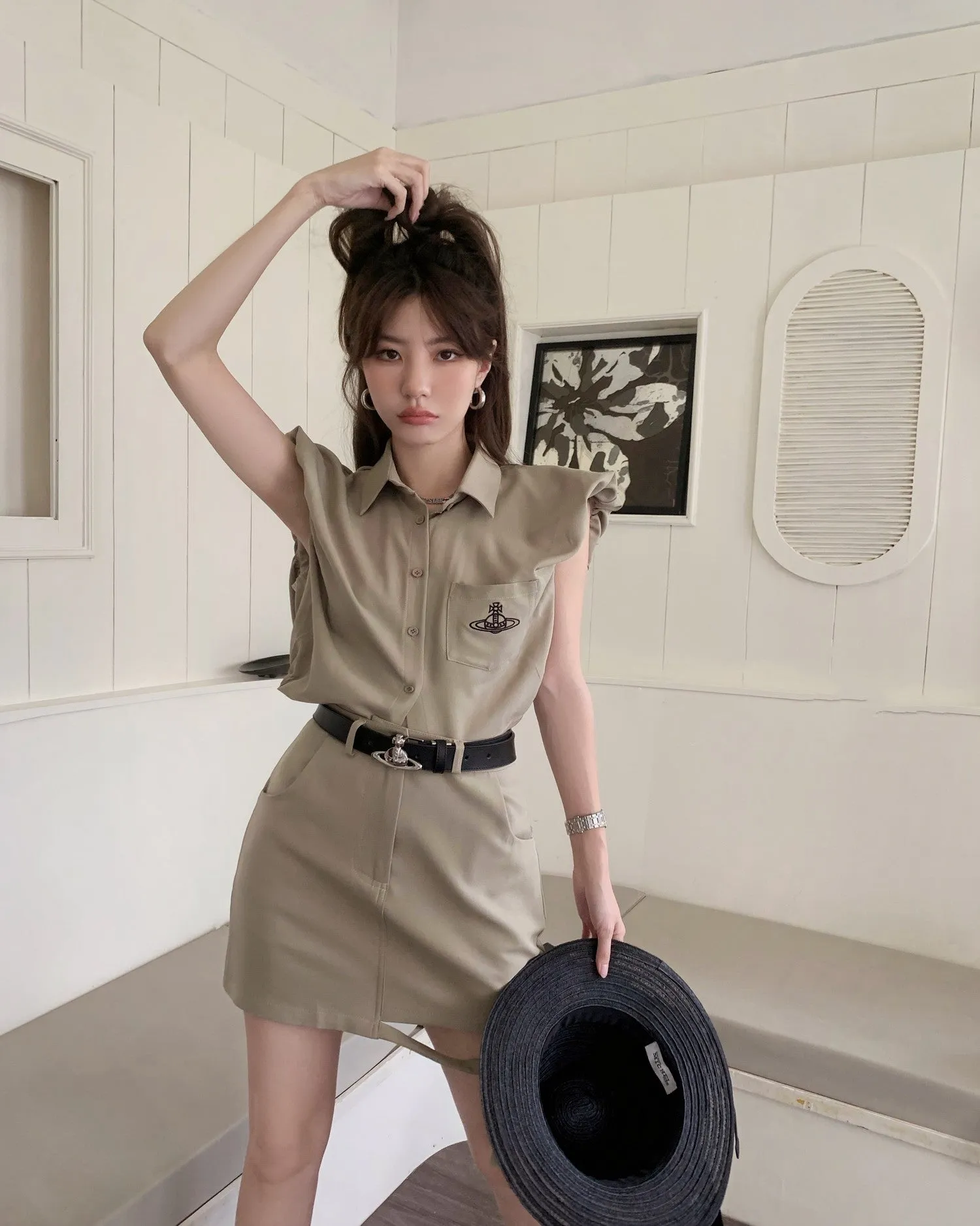 Embroidered Small Flying Sleeve Shirt Tooling Skirt Suit
