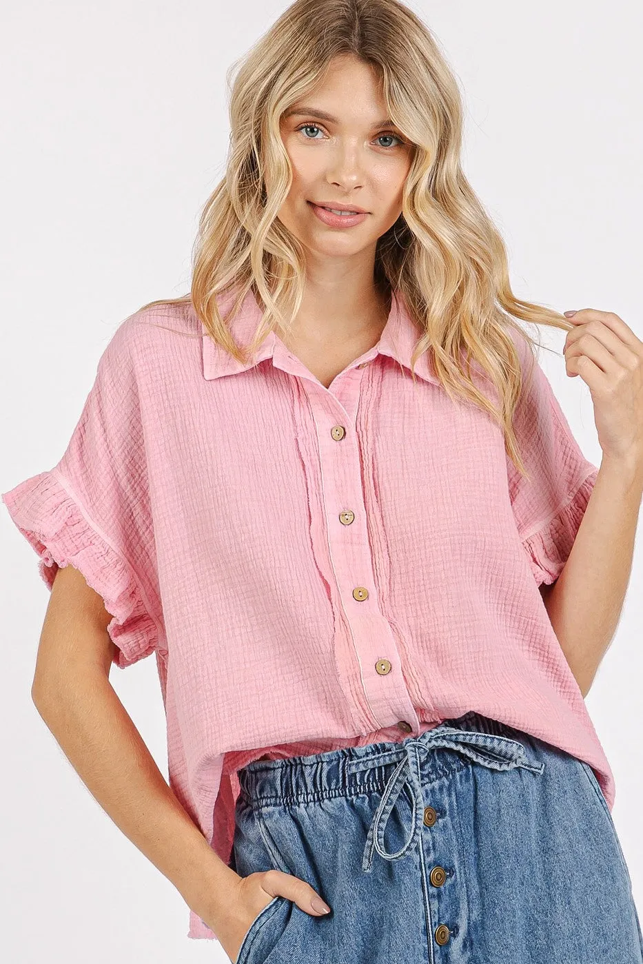 Erica Gauze Ruffle Short Sleeve Top