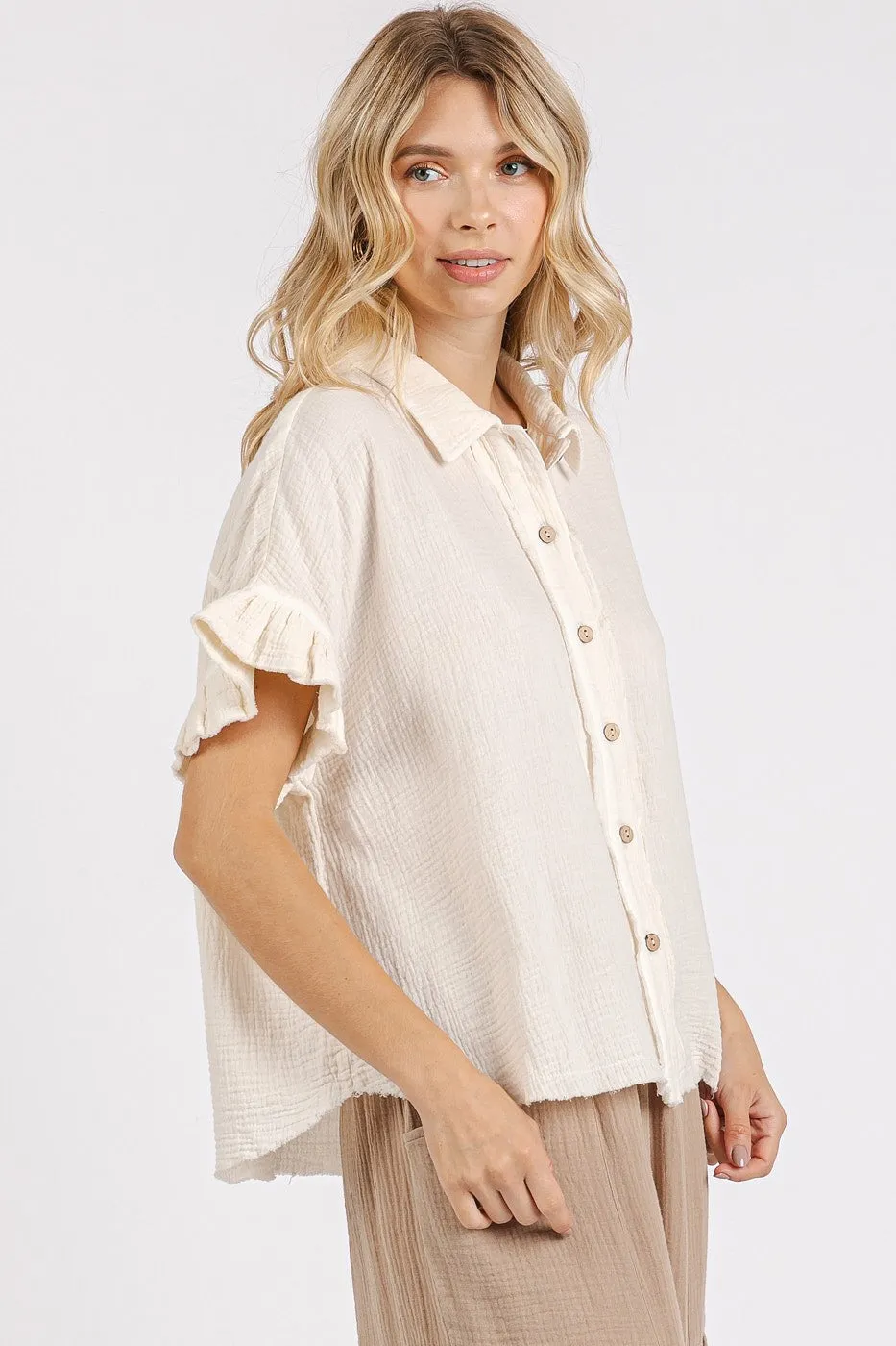 Erica Gauze Ruffle Short Sleeve Top