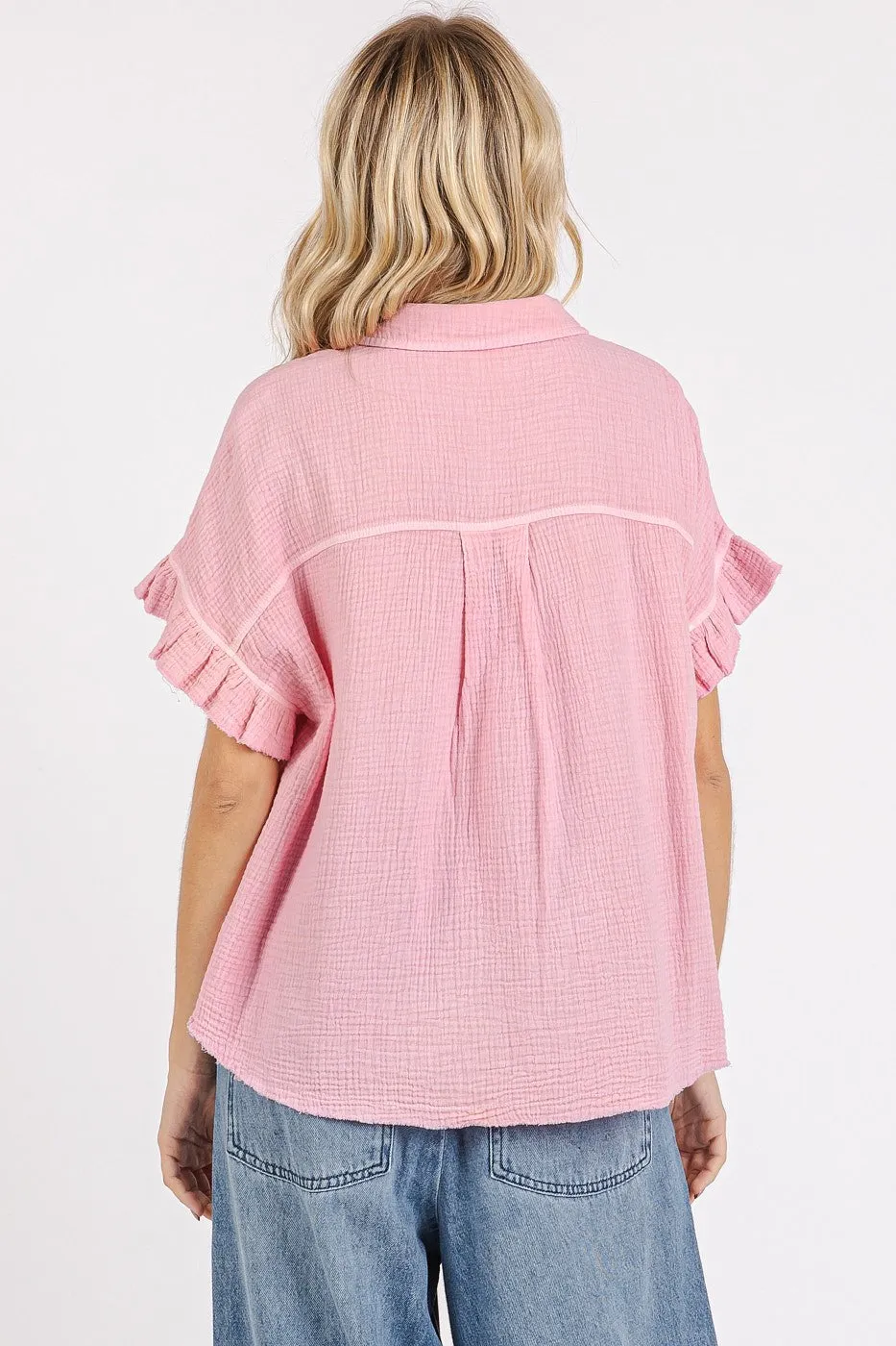 Erica Gauze Ruffle Short Sleeve Top