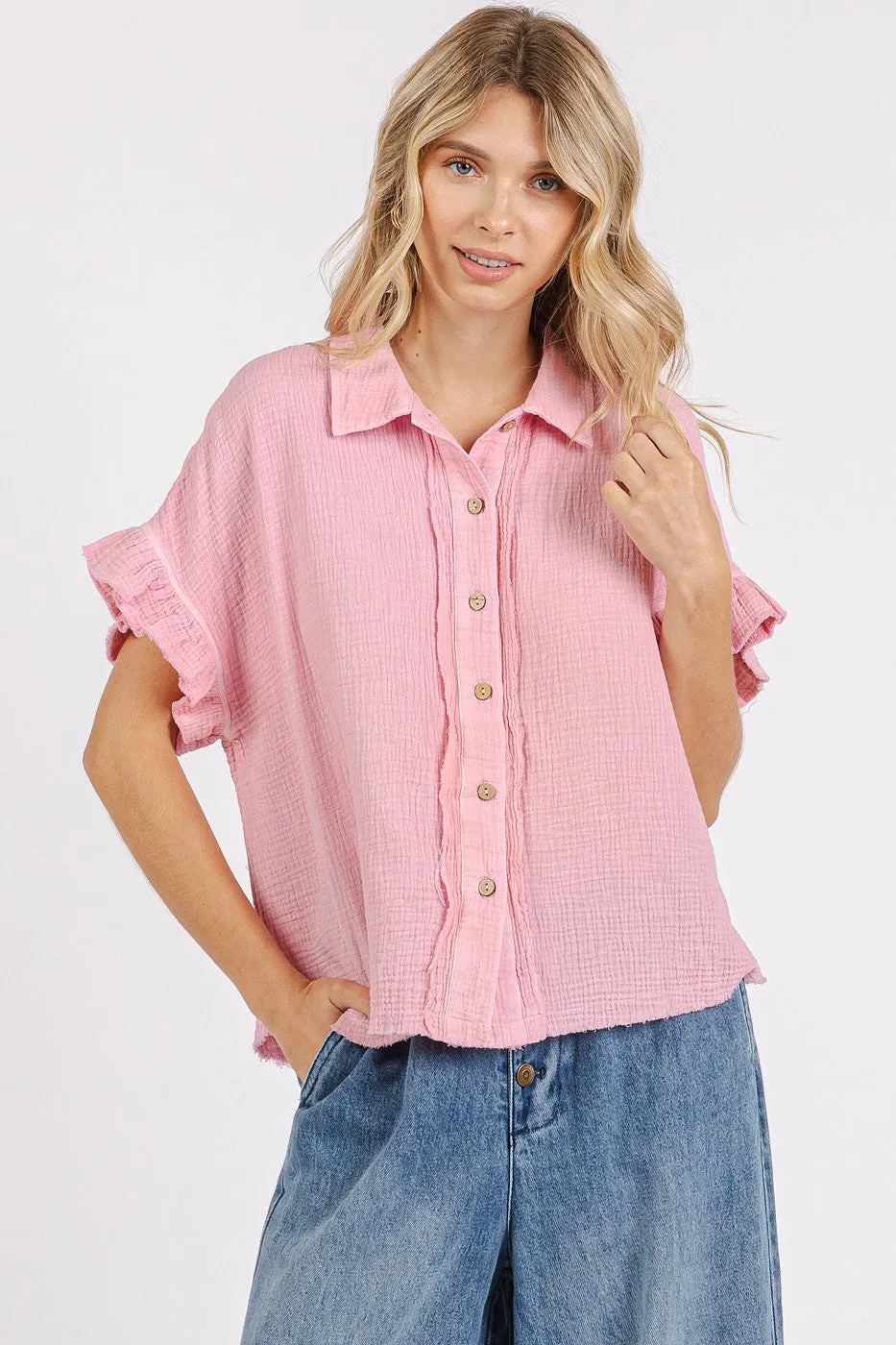 Erica Gauze Ruffle Short Sleeve Top