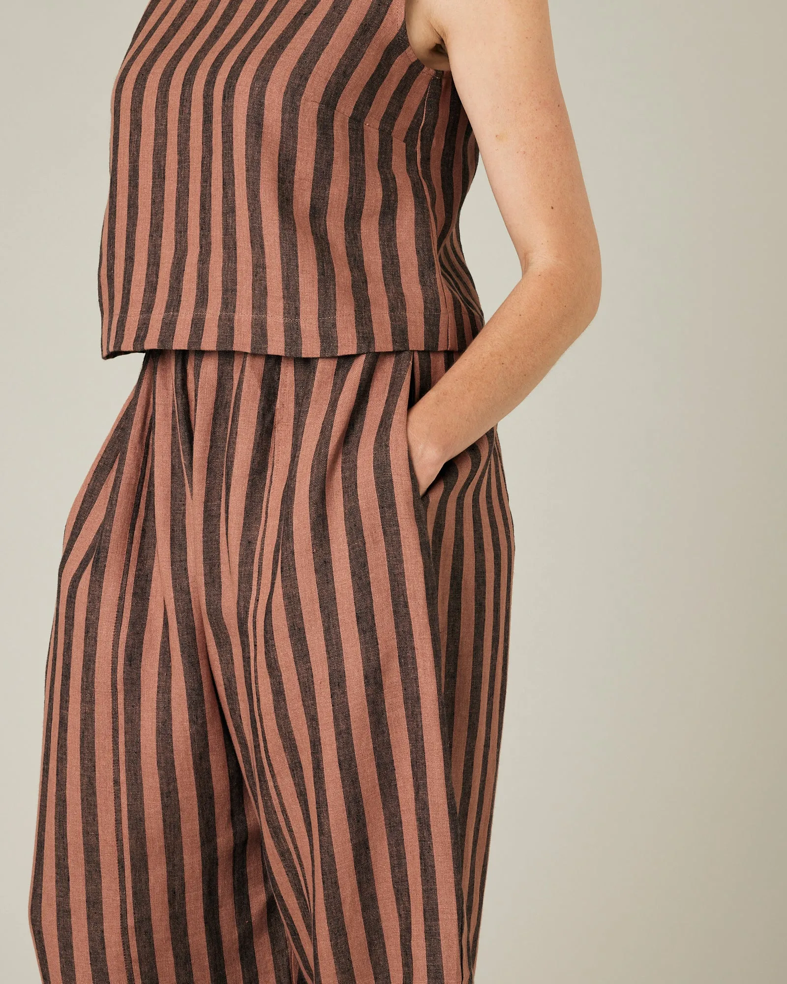 Esme Biscuit Stripe Linen Top