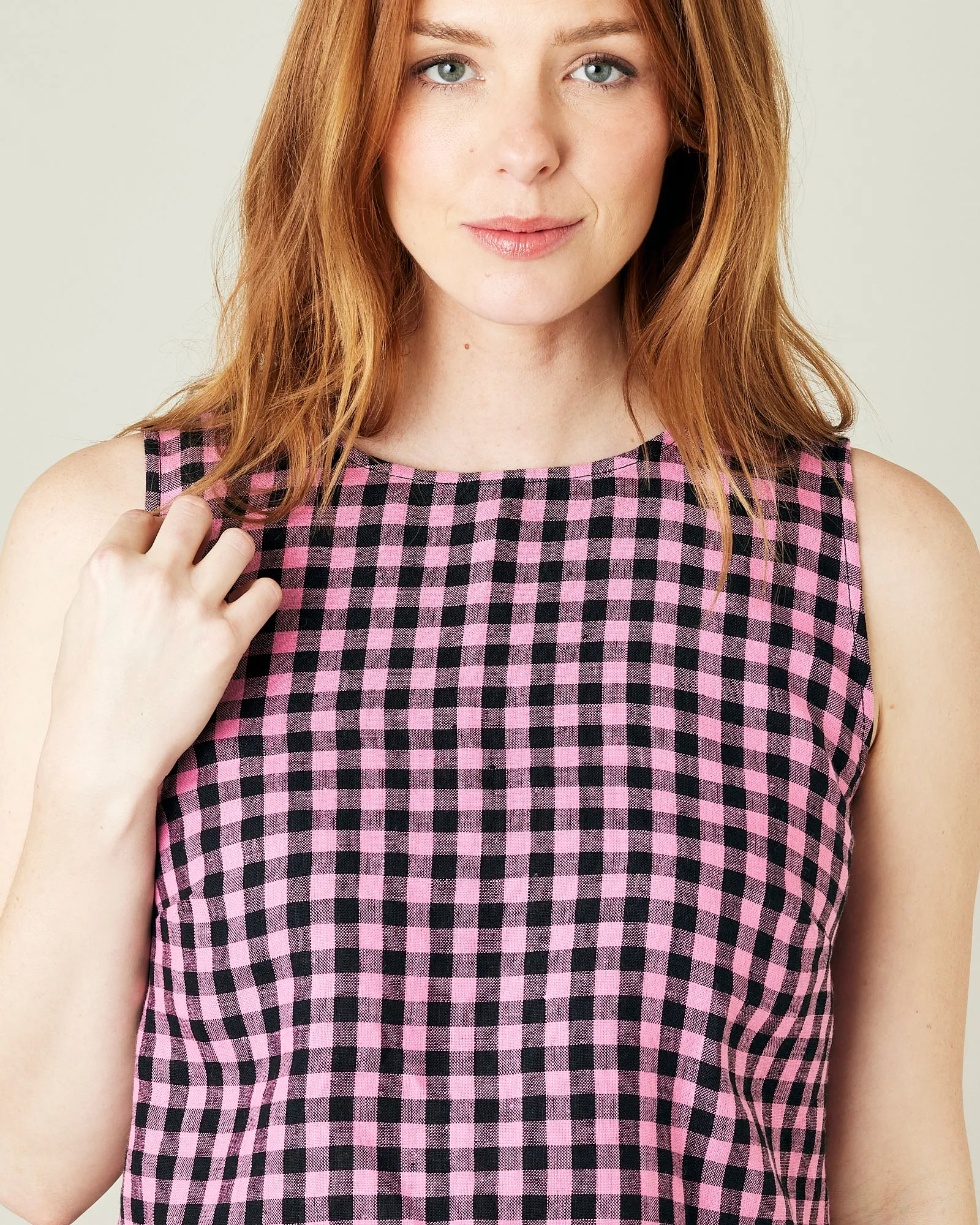 Esme Pink & Black Gingham Linen Top