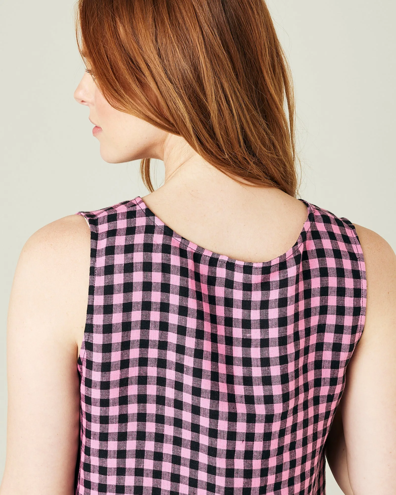 Esme Pink & Black Gingham Linen Top