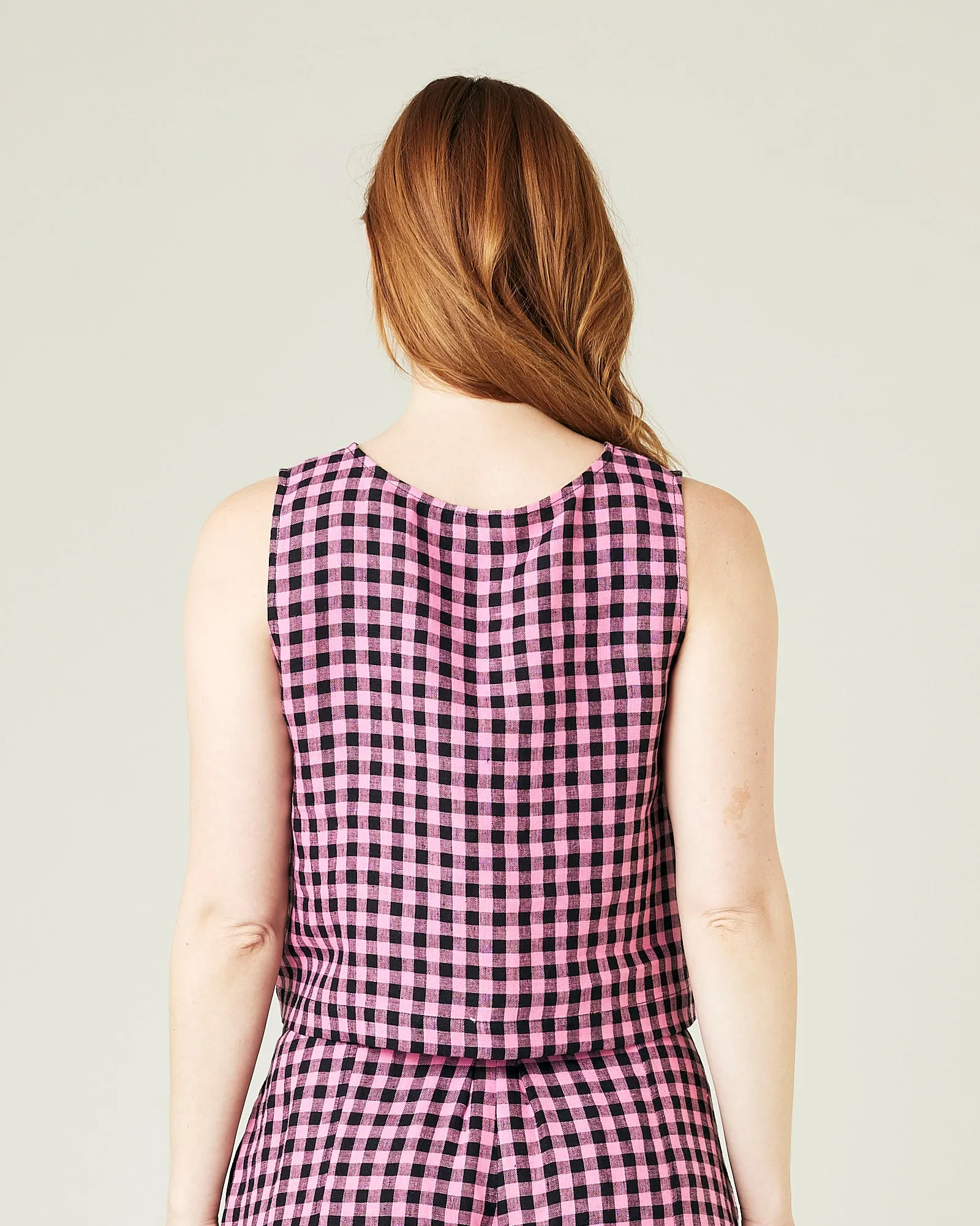 Esme Pink & Black Gingham Linen Top