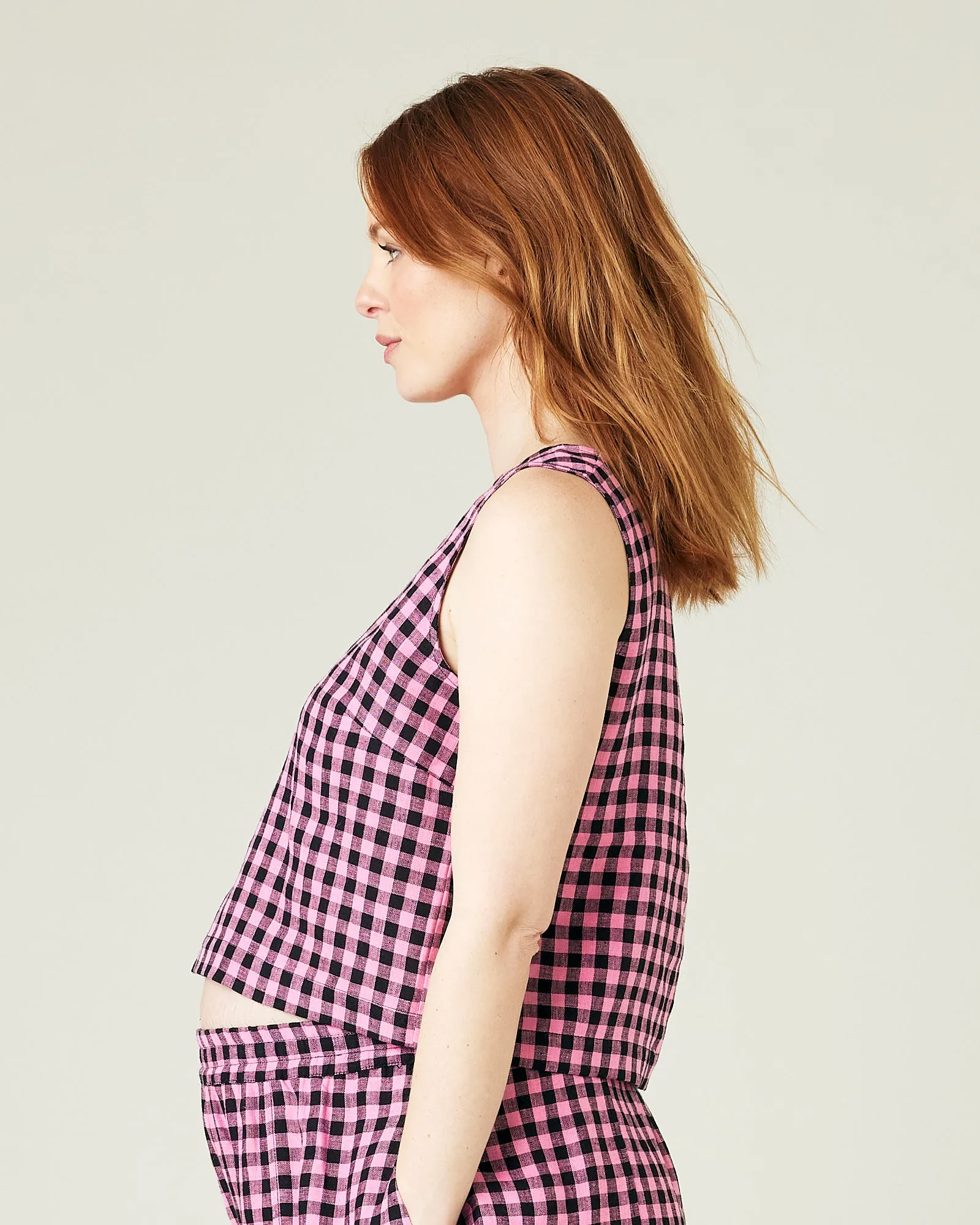 Esme Pink & Black Gingham Linen Top