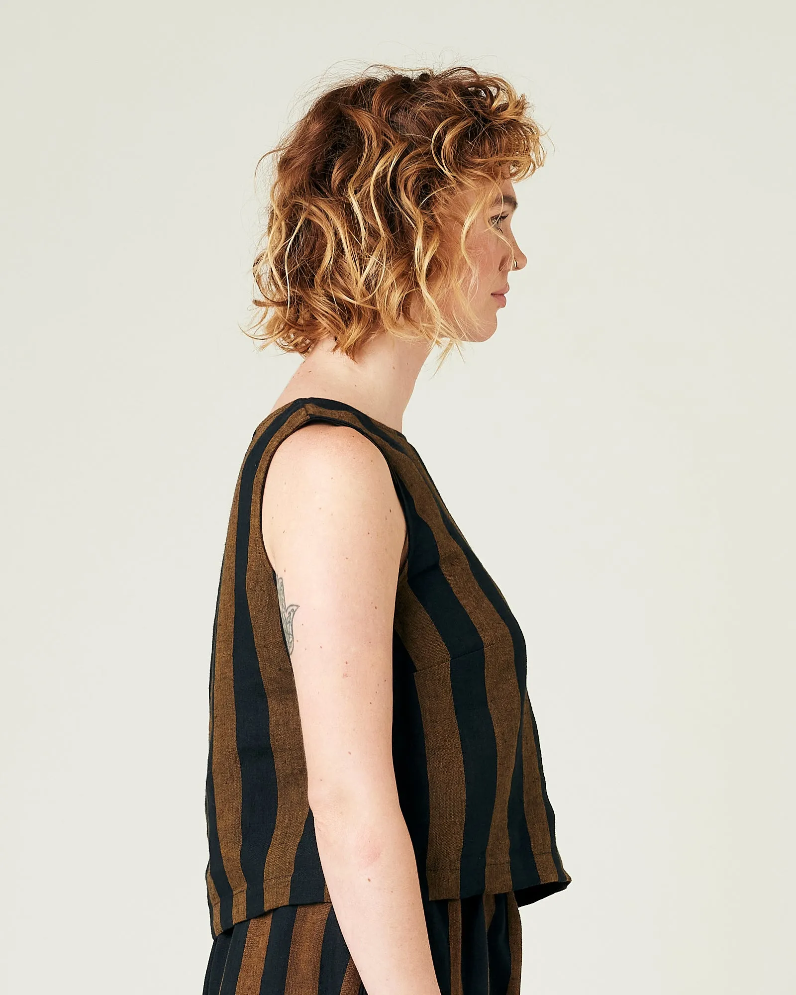 Esme Rust & Black Stripe Linen Top