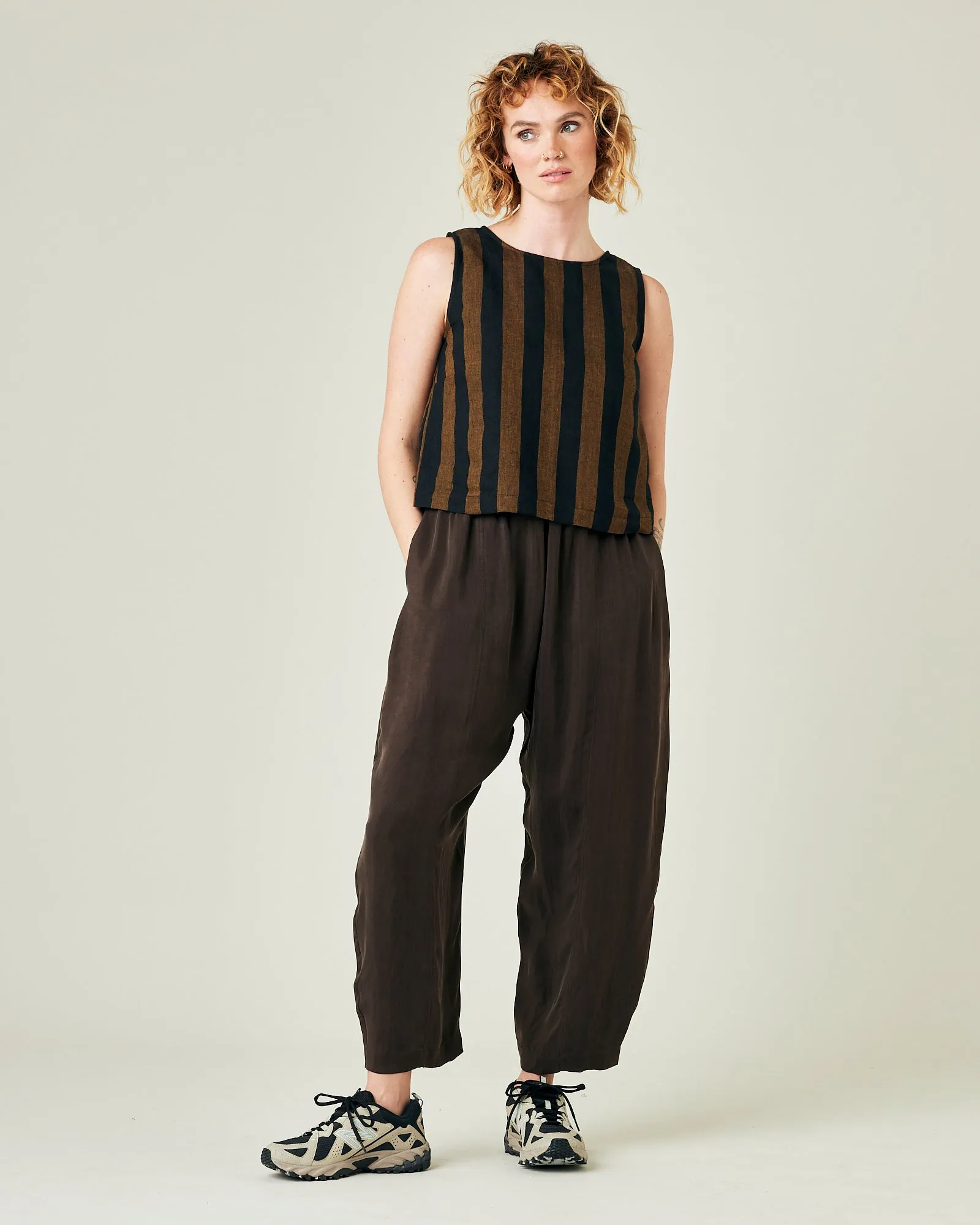 Esme Rust & Black Stripe Linen Top