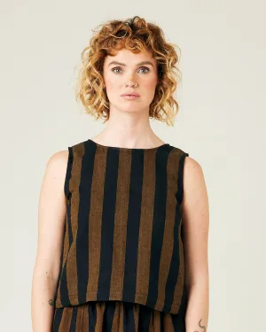 Esme Rust & Black Stripe Linen Top