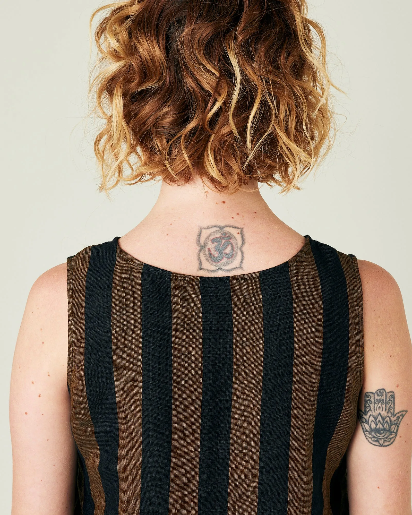 Esme Rust & Black Stripe Linen Top